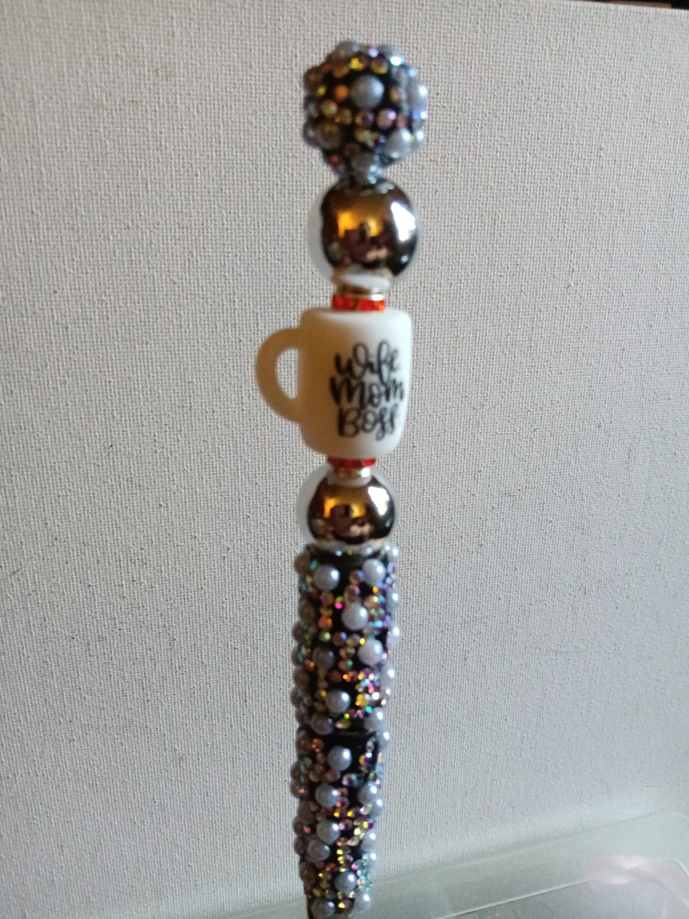 Wife Mom Boss Decorative Beaded Pen - White